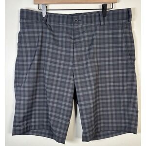 Mens Nike Golf Dri Fit Chino Golf‎ Shorts Size 36 Black Gray Plaid Flat Front
